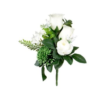 Decorative flower arrangement: rose, ranunculus, allium HOKUNA, stem, cream, 27cm, Ø20cm