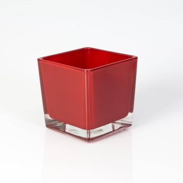 Angular tea light glass KIM EARTH, red, 3.9"x3.9"x3.9" / 10x10x10cm