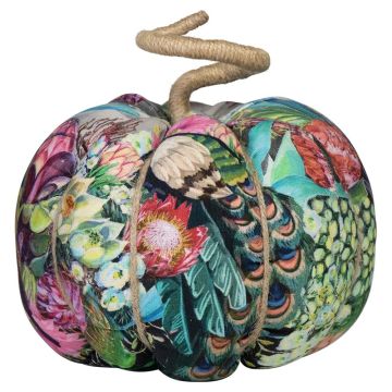 AKUNA decorative cotton pumpkin, handmade, peacock motif, multicoloured, Ø23cm
