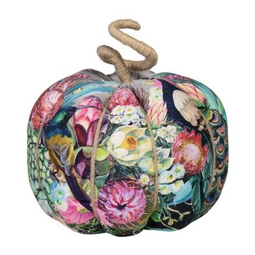 AKUNA decorative cotton pumpkin, handmade, peacock motif, multicoloured, Ø18cm