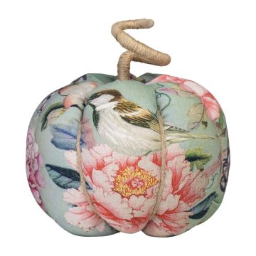 AKUNA decorative cotton pumpkin, handmade, butterfly and bird motif, multicoloured, Ø18cm