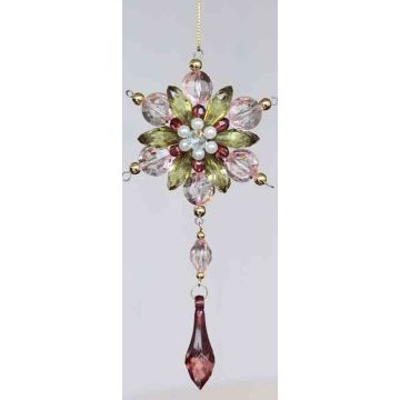 Acrylic hanging ornament Flower GARAH, drop, green-gold, 6.3"/16cm, Ø3.1"/8cm