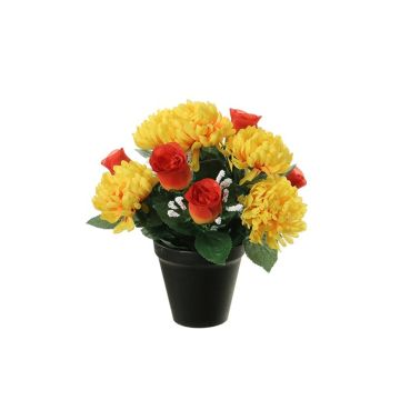 Artificial Chrysanthemum and rose 'YESHE' Flower Arrangement, Decorative Pot, yellow-orange, 11"/28cm, Ø9"/22cm Artificial Chrysanthemum and rose 'YESHE' Flower Arrangement, Decorative Pot, yellow-orange, 11"/28cm, Ø9"/22cm