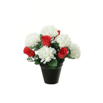 Artificial flower arrangement: chrysanthemum, rose 'YESHE', decorative pot, cream-red, 11"/28cm, Ø9"/22cm Artificial flower arrangement: chrysanthemum, rose 'YESHE', decorative pot, cream-red, 11"/28cm, Ø9"/22cm