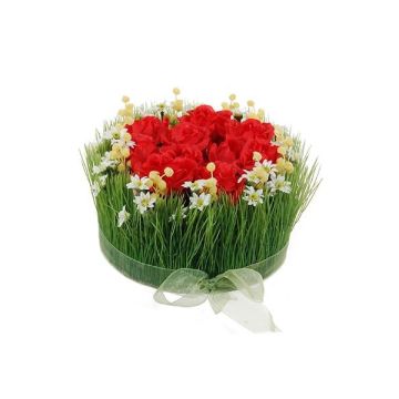 Artificial flower arrangement: roses and grass HAULANI, red and white, 12cm, Ø20cm