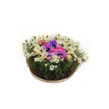 Decorative flower arrangement: anemones and daisies, IKAIA, multicoloured, 12cm, Ø20cm