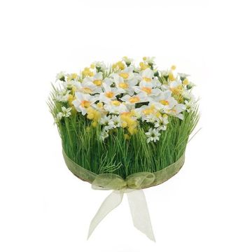 Artificial flower arrangement: daffodils and grass HAULANI, white and yellow, 12 cm, Ø20 cm