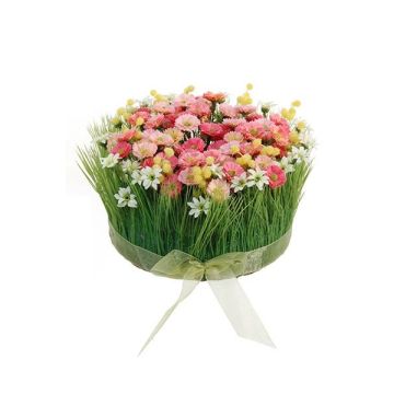 Artificial daisy flower arrangement with HAULANI grass, pink and white, 12 cm, Ø20 cm