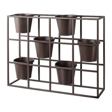 Plant room divider made of metal UTOPIA with 6 plant pots, brown, 26"x7"x20"/65x17x52cm