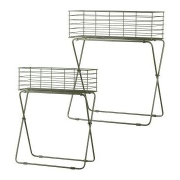 Metal plant stand mesh basket TOMOKO, 2 pieces, moss green, 20"x9"x25"/50x24x64cm, 24"x12"x28"/60x30x72cm