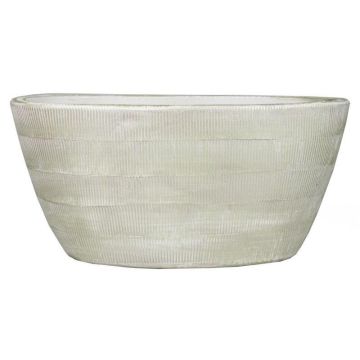 Oval ceramic pot DELTA with grooves, light grey-white, 12"x6"x5.5"/30x15x14cm