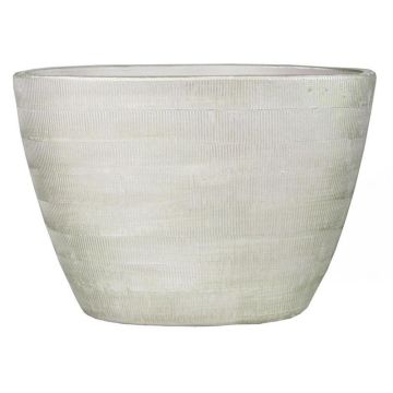 Oval ceramic pot DELTA with grooves, light grey-white, 13"x6"x9"/33x16,5x23cm