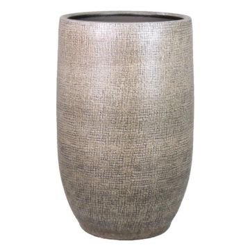 Ceramic vase AGAPE with texture, white-brown, 16"/40cm, Ø10"/26cm