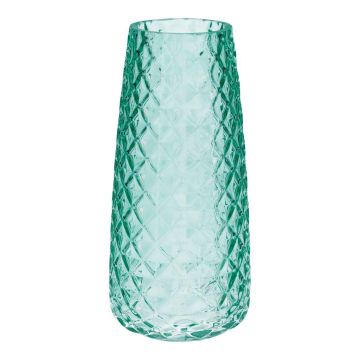 AMALFRIED glass vase with diamond pattern, turquoise, 21 cm, Ø 10 cm