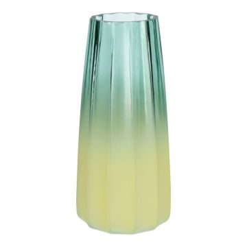 AMALFRIED glass vase with grooves, blue and yellow, 21 cm, Ø 10 cm