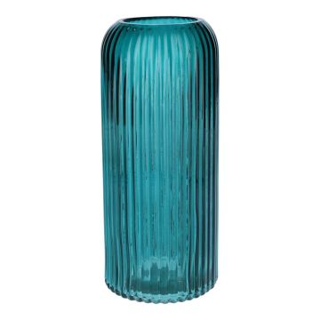 ALBURGIS flower vase with grooves, glass, turquoise-clear, 25cm, Ø10cm