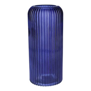 ALBURGIS flower vase with grooves, glass, dark blue-clear, 25 cm, Ø 10 cm