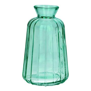 TATIANA decorative glass bottle with grooves, turquoise-clear, 11 cm, Ø 6.5 cm TATIANA decorative glass bottle with grooves, turquoise-clear, 11 cm, Ø 6.5 cm