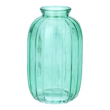 SILVINA decorative glass bottle, fluted, turquoise-clear, 12 cm, Ø 7 cm
