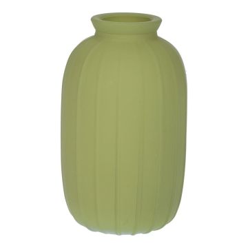 SILVINA decorative glass bottle, fluted, matt olive green, 12 cm, Ø 7 cm
