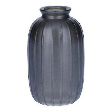 SILVINA decorative glass bottle, fluted, metallic grey, 12 cm, Ø 7 cm