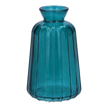 TATIANA decorative glass bottle with grooves, petrol blue-clear, 11 cm, Ø 6.5 cm TATIANA decorative glass bottle with grooves, petrol blue-clear, 11 cm, Ø 6.5 cm
