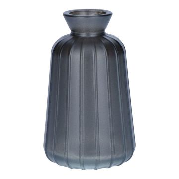 TATIANA decorative glass bottle with grooves, grey metallic, 11 cm, Ø 6.5 cm
