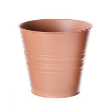Round zinc pot MICOLATO with grooves, terracotta, 4.7"/12cm, Ø5.3"/13,5cm