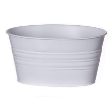 Oval zinc pot MICOLATO with grooves, white, 7"x5.3"x4"/19x13,5x10cm