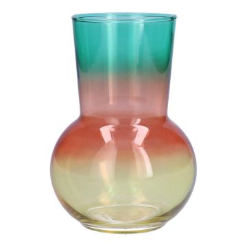 Deco vase NOVANTINO, glass, turquoise-pink-salmon-clear, 6.7"/17cm, Ø4.7"/12cm