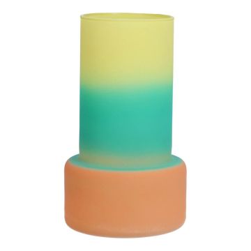 Glass vase NULAILA, yellow-turquoise-apricot-matt, 6.7"/17cm, Ø4"/10cm
