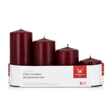 Advent candles JENARO, 4 pieces, graduated, bordeaux, 6cm, 8cm, 10cm, 12cm, Ø5cm - Made in Germany