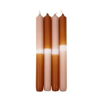 Dip Dye dinner candles LISSITA, 4 pieces, salmon-cognac, 10"/25cm, Ø 0.9"/2,3cm, 11h