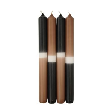 Dip Dye dinner candles LISSITA, 4 pieces, black-caramel, 10"/25cm, Ø 0.9"/2,3cm, 11h