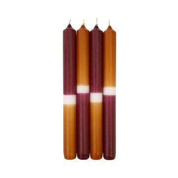 Dip Dye dinner candles LISSITA, 4 pieces, burgundy-cognac, 10"/25cm, Ø 0.9"/2,3cm, 11h