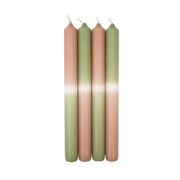 Dip Dye dinner candles LISSITA, 4 pieces, salmon-light green, 10"/25cm, Ø 0.9"/2,3cm, 11h