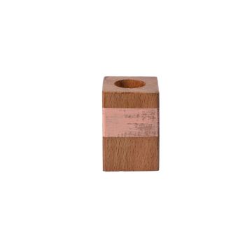 Rectangular wooden candlestick holder KARLINA for dinner candles, natural-salmon, 4x4x6cm