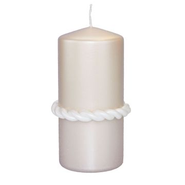 Pillar candle JULIETTA with silk ring, cream, 5.9"/15cm, Ø 2.8"/7cm, 63h