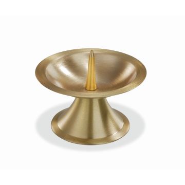 Brass candlestick OLIVERIO with spike, for candles Ø2"-2.4"/5-6cm, matt brushed, gold, 2"/5cm, Ø3.5"/9cm