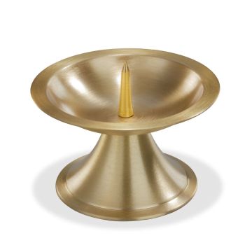 Brass candlestick OLIVERIO with spike, for candles Ø2.8"-3.1"/7-8cm, matt brushed, gold, 2.6"/6,5cm, Ø4.3"/11cm