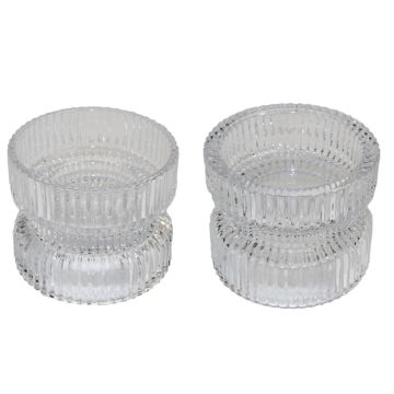 Reversible glass candlestick holder ARTORIUS for maxi tea lights, pillar candles, clear, 7,3cm, Ø8,9cm