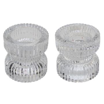 Reversible glass candlestick holder ARTORIUS for tea lights, pillar candles, clear, 6cm, Ø6,4cm