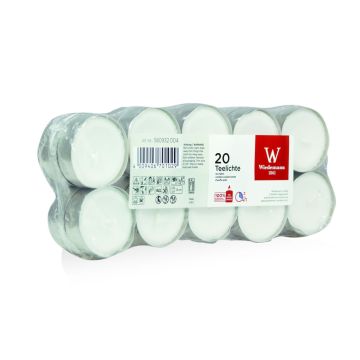 Set of 20 tea lights KENNY, white, 0.6"/1,5cm, Ø1.5"/3,7cm, 4h