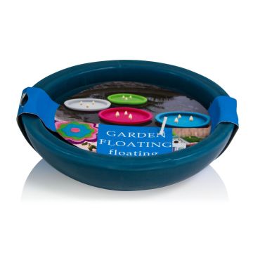 Outdoor floating candle NEREA, 3-wick, azure, 1.8"/4,5cm, Ø6"/15,8cm, 5,5h