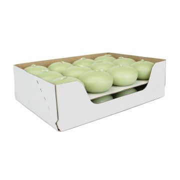 Floating candles ORNELLA, 24 pieces, pastel green, 2,8cm, Ø4,5cm, 4h