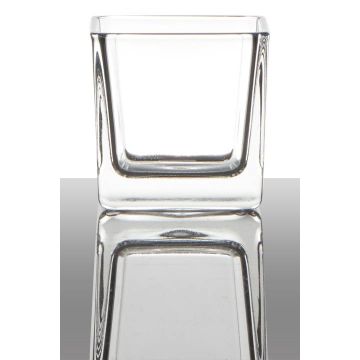 Tealight holder KIM EARTH, cube/square, clear, 2.4"x2.4"x2.4"/6x6x6cm