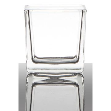 Tealight holder KIM EARTH, cube/square, clear, 3.1"x3.1"x3.1"/8x8x8cm