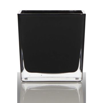 Tealight holder KIM EARTH, glass, black, 4"x4"x4"/10x10x10cm