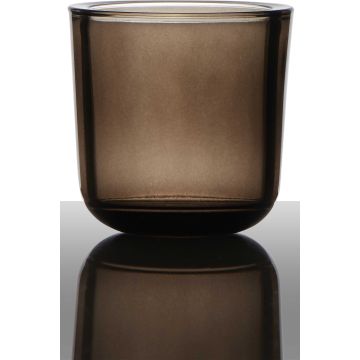 Tealight holder NICK, cylinder/round, brown transparent, 3"/7,5cm, Ø3"/7,5cm