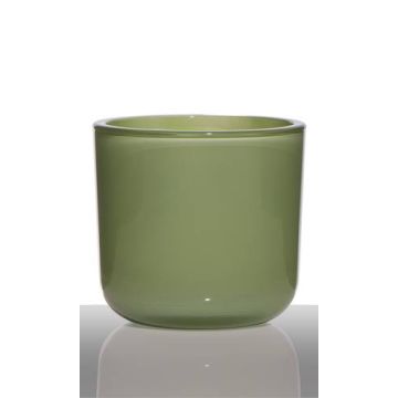 Candle glass NICK, cylinder/round, grass-green, 5.1"/13cm, Ø5.5"/14cm
